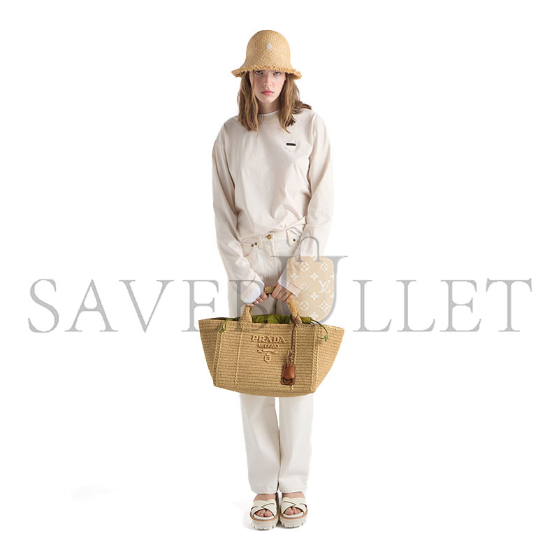 PRADA LARGE CROCHET TOTE BAG WITH LEATHER DETAILS 1BG635 (35*23.5*22cm)